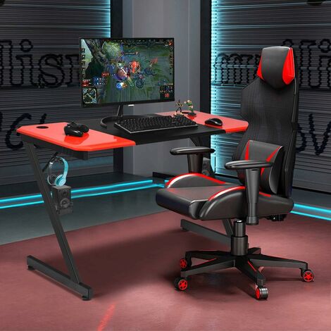 Haloyo® Grande scrivania da gioco, tavolo da gioco, tavolo da ufficio, scrivania per computer, con portabicchieri e gancio per cuffie, 110x60,5x14 cm, nero