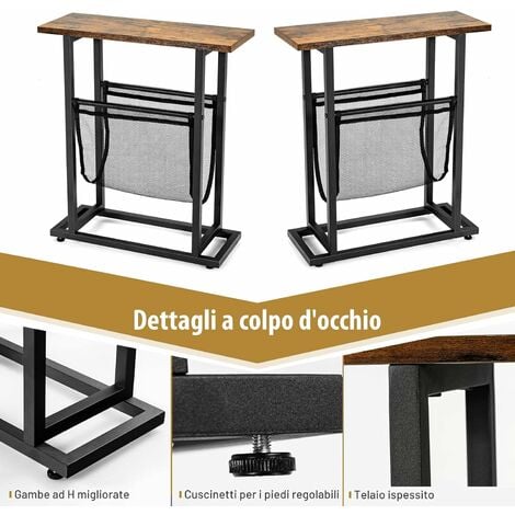 COSTWAY Tavolino di Servizio a 2 Livelli, Tavolino Laterale in Stile  Industriale, Comodino Retrò con Porta Riviste, Tavolino da Caffè per Salone  Camera da Letto e Ufficio, 45 x 18 x 54,5 cm