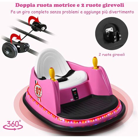 RELAX4LIFE 6V Autoscontro Elettrico per Bambini, con Telecomando, Carrozza Motorizzata a 360° con Luci LED, Musica e Suoni, Connessione Wireless, per Bambini 18+ Mesi (ROSA