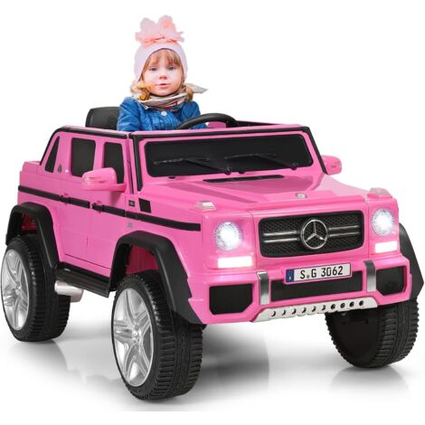 COSTWAY Macchina Elettrica per Bambini 12V, Veicolo Elettrico con Luci LED e Chiusura di Sicurezza, Macchina Cavalcabile per Bambini 3-8 Anni (Rosa)