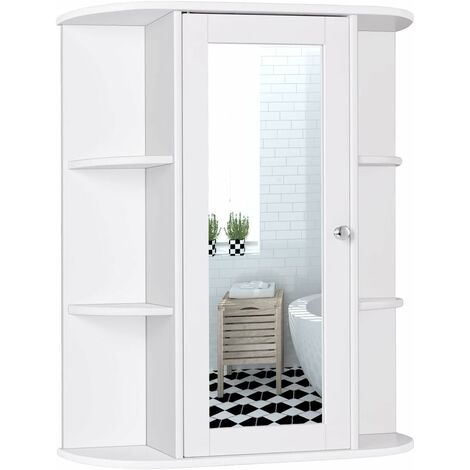 COSTWAY Armadietto al Muro con Specchio, Armadietto dei Medicinali Moderno, Organizer Bagno con Mensole, Ideale per Lavanderia Camerino e Salone, Bianco, 60 x 16,5 x 70,5 cm