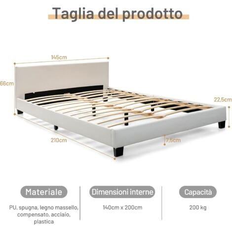 COSTWAY Struttura per Letto Matrimoniale in Legno, Con Testiera Imbottita Luce LED Multicolore e Telecomando, 210 x 145 x 66 cm, Capacità di Carico 200 kg, Bianco