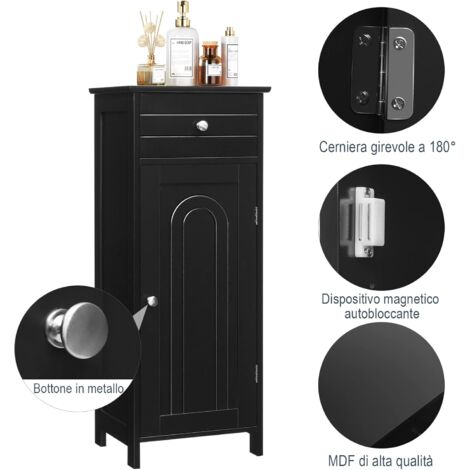 COSTWAY Armadio da Terra per Bagno, Mobile Armadietto con Cassetto, in MDF (E1) di Alta Qualità (Nero)