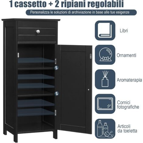 COSTWAY Armadio da Terra per Bagno, Mobile Armadietto con Cassetto, in MDF (E1) di Alta Qualità (Nero)
