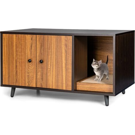COSTWAY Cassetta per Gatti, Con Doppia Anta, Cassetta Igienica per Gatti Con Divisore, Ingresso Avvolgibile, Tiragraffi, Gambe di Metallo Solido, 50 x 50 x 90 cm