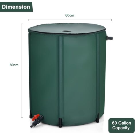 Serbatoio Pieghevole Per Raccolta Acqua Piovana Da 53 Galloni (200 L) - Canna In PVC 500D Con Aste In Vetroresina, Rubinetto, Filtro E Kit Troppopieno
