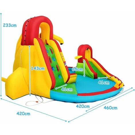 COSTWAY Castello Gonfiabile per Bambini, con 2 Scivoli, Muro per  Arrampicarsi e Piscina, Ideale per 3