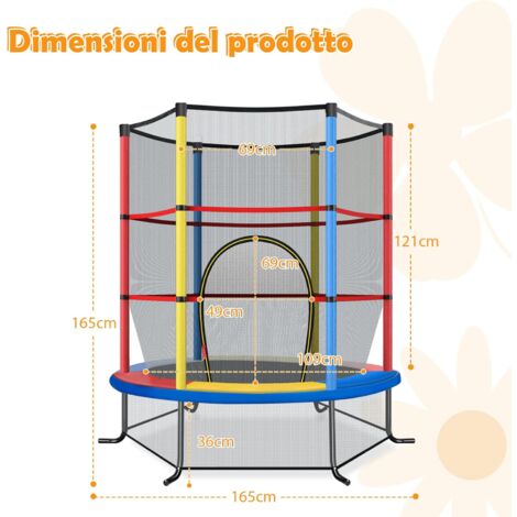 Jumpoo - Trampolino Elastico Per Bambini Da 170cm Tappeto Elastico Completo Di Rete Di Sicurezza E Morbido Pad Imbottito Carico Max 55kg 89138231