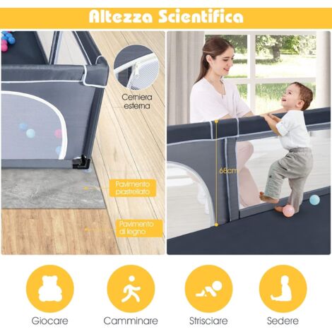 Box Per Bambini 127x127x68 Cm – Recinto Di Sicurezza In Tessuto Oxford, Con Ventose Antiscivolo E Bracciali Da Allenamento