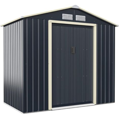 COSTWAY Casetta da Giardino Porta Attrezzi in Lamiera Acciaio Zincato 2,38 M2, Capanno da Esterno con Tettoia, Sfilati e Ante Scorrevoli, Adatto a Cortile, Giardino e Fattoria (203 x 117 x 195 cm)
