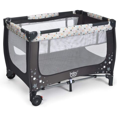 COSTWAY Box Portatile per Bambini, Lettino Multifunzionale con Rete Traspirante e Design Pieghevole, Ideale per Bambini 0-36 Mesi (Carico Massimmo 15 kg), 125 x 65 x 76 cm (Grigio)