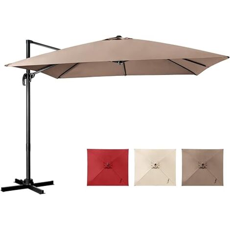 COSTWAY Ombrellone da Giardino, 300 x 300 cm, Ombrellone da Esterno con 3 Inclinazioni, Rotazione a 360°, Manovella, 8 Stecche, Base Incrociata, Caffè