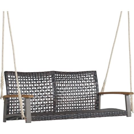 COSTWAY Dondolo Sospeso da Esterno con 2 Posti, Panca Altalena in Rattan PE con 2 Corde, Schienale Curvato e Braccioli in Legno di Acacia, Carico Massimo 360 kg, 131 x 68 x 54 cm