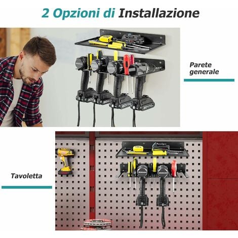 COSTWAY Scaffale per Trapano Elettrico, Supporto a Parete per Trapano e  Mensola Sospesa, Pannello Forato Portautensili