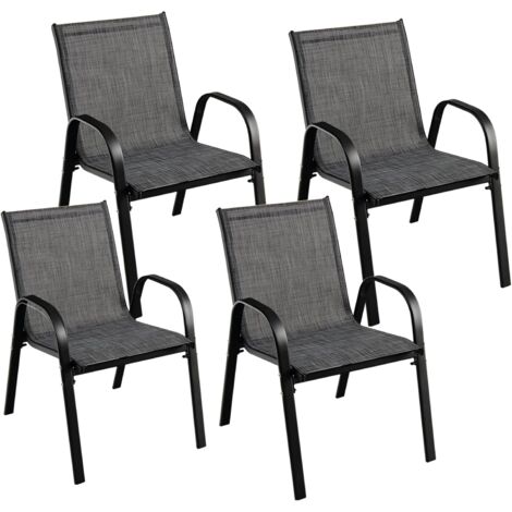 COSTWAY Set di 2/4 Sedie per Esterni con Tessuto Traspirante, Sedie Ergonimiche ed Impilabile per Risparmiare Spazio, per Giardino, Cortile e Balcone (55 x 67 x 83 cm, 4)