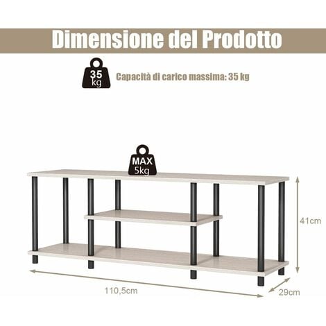 COSTWAY Mobile Porta TV con Ripiani Aperti, per TV Fino a 65 Pollici,  Mobile TV di Legno per Salone, Camera da letto, Corridoio, Facile da  Montare, 134-180 x 30 x 43 cm (Nero)