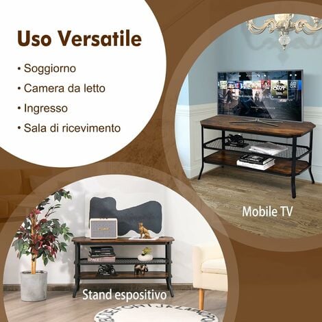 COSTWAY Mobile Porta TV con Ripiani Aperti, per TV Fino a 65 Pollici,  Mobile TV di Legno per Salone, Camera da letto, Corridoio, Facile da  Montare, 134-180 x 30 x 43 cm (Nero)