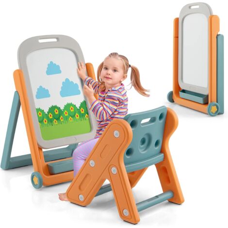 Cavalletto Bambini 3 In 1 Regolabile - Lavagna Bianca E Gessetti Con Accessori
