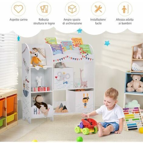 COSTWAY Organizer per Giocattoli con Scatole per Bambini, Scaffale per  Giocattoli con Libreria per Bambini, Scaffale