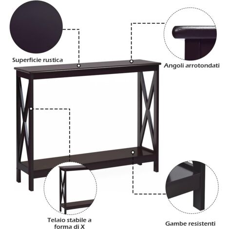 COSTWAY Tavolo Consolle a 2/3 Ripiani, Tavolo d’Ingresso in Legno, Mobile Multifunzionale per Soggiorno e Corridoio, 100 x 30 x 80cm, Portata Massima 30 kg (Marrone, 2 Ripiani)