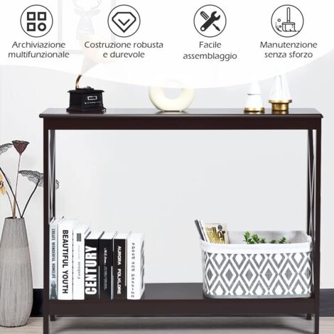 COSTWAY Tavolo Consolle a 2/3 Ripiani, Tavolo d’Ingresso in Legno, Mobile Multifunzionale per Soggiorno e Corridoio, 100 x 30 x 80cm, Portata Massima 30 kg (Marrone, 2 Ripiani)