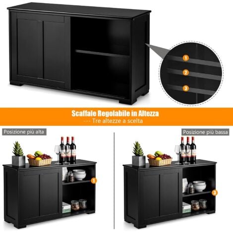 COSTWAY Armadietto da Cucina Mobiletto per Cucina Composto da Due Porte Scorrevoli Dimensioni: 106.5 x 33 x 62.5 cm (Nero)