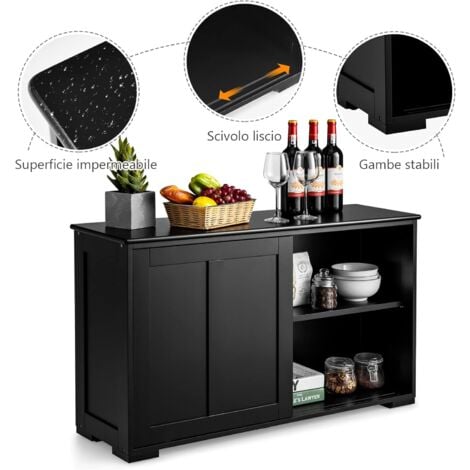 COSTWAY Armadietto da Cucina Mobiletto per Cucina Composto da Due Porte Scorrevoli Dimensioni: 106.5 x 33 x 62.5 cm (Nero)