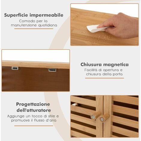 Mobile da bagno in bambù con ripiano aperto e doppie porte, Organizzatore  di stoccaggio per cucina Naturale - Costway