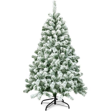 COSTWAY Albero di Natale Artificiale 210 cm, Albero di Natale Innevato con 1108 Rami Densi, Pigne Bianche e Base in Ferro, Decorazione Natalizia per Casa, Negozio e Ufficio