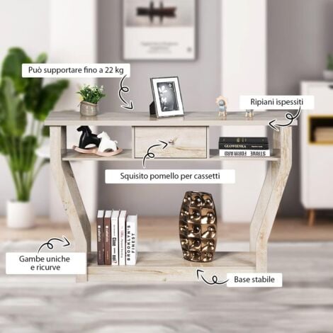 COSTWAY Tavolo Consolle in Legno, Tavolo da Soggiorno con Cassetto e Ripiani, Tavolo Multiuso e Moderno, Ideale per Salotto, Ingresso e Corridoio, 120 x 30 x 81 cm (Naturale)