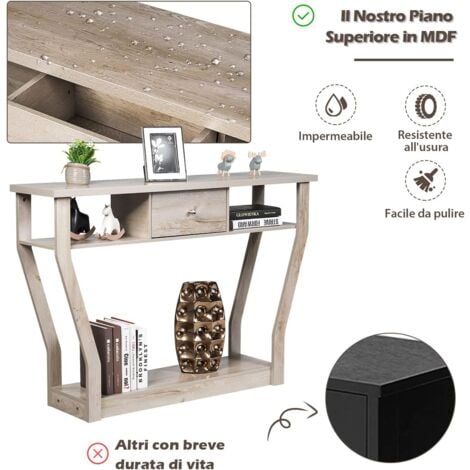 COSTWAY Tavolo Consolle in Legno, Tavolo da Soggiorno con Cassetto e Ripiani, Tavolo Multiuso e Moderno, Ideale per Salotto, Ingresso e Corridoio, 120 x 30 x 81 cm (Naturale)