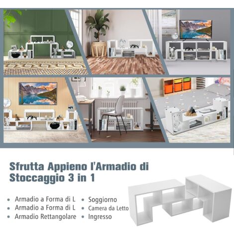 Eknkozy Mobile TV Con Luci LED E Prese USB - Comò Per TV Fino A 65 Pollici, 2 Cassetti, 3 Ripiani - Acciaio E MDF
