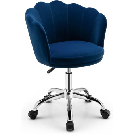 COSTWAY Fauteuil en Velours Réglable/Chaise de Coiffeuse de Loisir en Forme de Pétales à Dossier Moyen avec roulettes, pour Salon, Chambre et Salle de Réception, Bleu