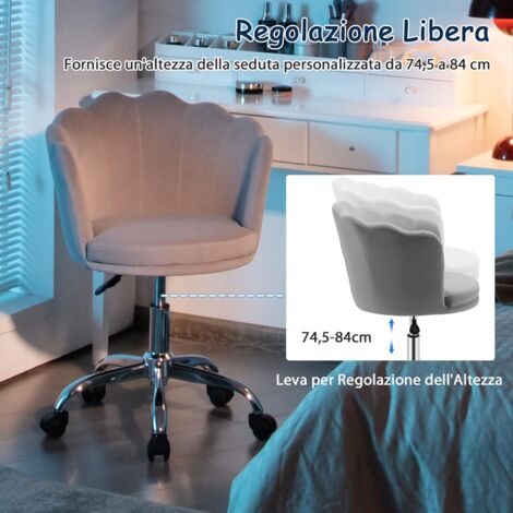 Sedia Imbottita Regolabile In Velluto Con Schienale A Conchiglia Poltrona Girevole Da Scrivania Grigio