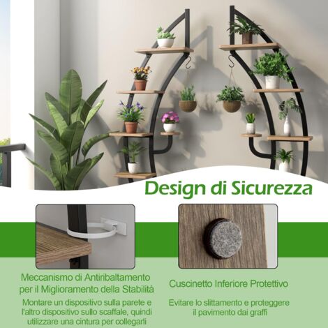 Supporto Per Piante Da Interno 7 Ripiani Con Luci Di Crescita LED: Scaffale A Forma Di Luna, 167,6 Cm, Con Cinghie Di Sicurezza Antiribaltamento