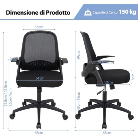 Sedia Ufficio Con Dondolo - Poltrona Regolabile Altezza, Schienale Alto E Tessuto Traspirante Grigio - Foto 2