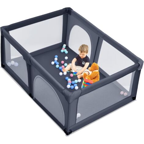 COSTWAY Box per Bambini, Centro Attività Portatile e Sicuro per Bambini, Box Colorato con Cancello, Recinto Extra per Interno ed Esterno con Rete Traspirante Durevole (Grigio scuro)