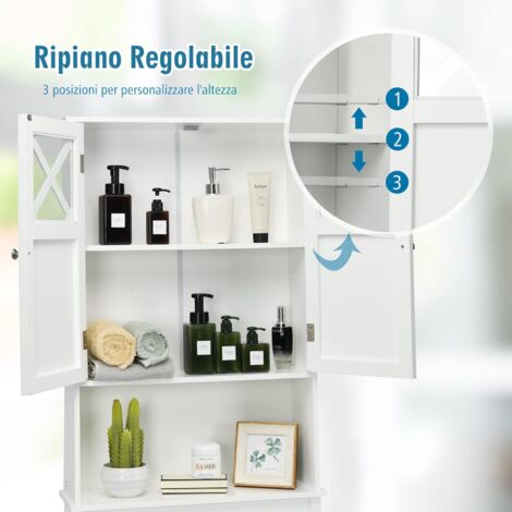 Armadietto Salvaspazio 60 x 30 x 160cm, Mobile Bagno con 2 Ripiani Regolabili, Cassetto e 2 Porte in Vetro Temprato, Armadio da Bagno per Uffi | Leroy Merlin