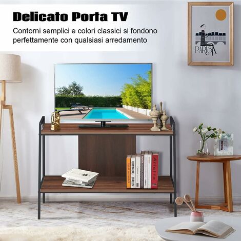 COSTWAY Mobile Porta TV, Scaffale a 2 Livelli con Ripiani di Stoccaggio,  Ideale per TV Fino