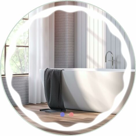 SIRHONA Specchio Rotondo LED A Parete, 800 Mm Specchio Decorazione Acrilica Con Anti Appannamento E Tocco Del Sensore Impermeabile Ip44 Telaio In Alluminio 77054629