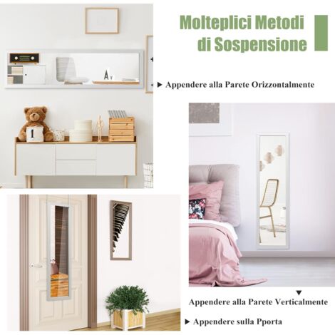 COSTWAY Specchio a Figura Intera Sopra la Porta, Specchio da Parete Lungo con Ganci per la Porta, Ideale per Camera da Letto Soggiorno Ingresso, 33x119 cm (Bianco)