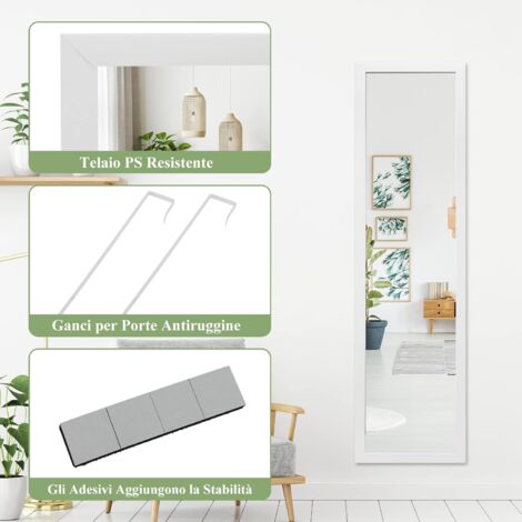COSTWAY Specchio a Figura Intera Sopra la Porta, Specchio da Parete Lungo con Ganci per la Porta, Ideale per Camera da Letto Soggiorno Ingresso, 33x119 cm (Bianco)