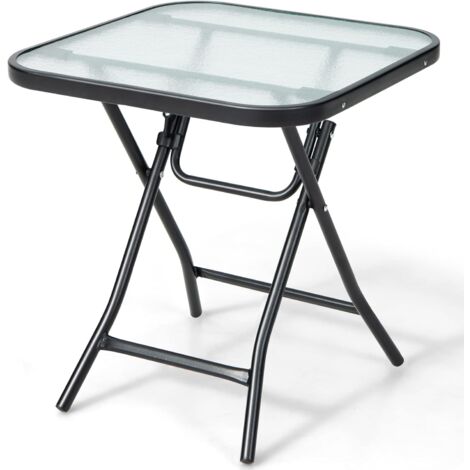 COSTWAY Tavolo Quadrato da Giardino, Tavolino Pieghevole e Portatile con Telaio Antiruggine con Superficie in Vetro Tavolo da Esterno per Cortile, Giardino e Balcone, 46,5 x 46,5 x 47,5 cm