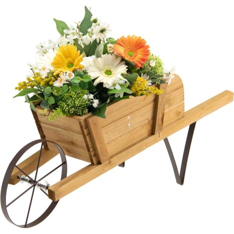Fioriera Da Esterno In Legno A Forma Di Carrello, Carriola Portafiori Con 4 Ruote Maniglia E Foro Di Drenaggio Carrello Decorativo Da Interno Ed Esterno Per Patio Giardino E Balcone