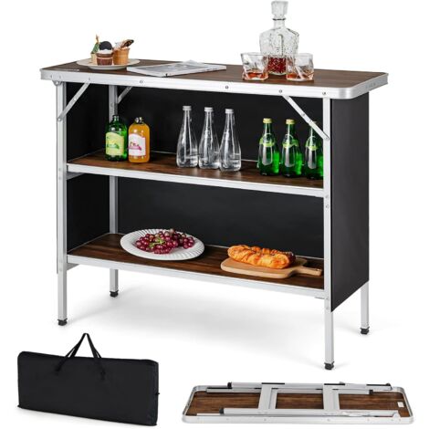COSTWAY Tavolo da Campeggio Portatile, Tavolo Pieghevole in Alluminio con Ripiani Aperti a 2 Livelli, Tessuto Oxford e Borsa, Tavolo da Interno e da Esterno per Picnic e Campeggio e Barbecue (Marrone)