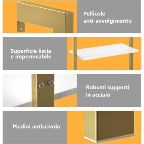 COSTWAY Libreria a 5 Piani a Parete con Struttura in Metallo, Porta libri con Struttura Portante in Metallo, 183 x 30 x 61cm (Oro)