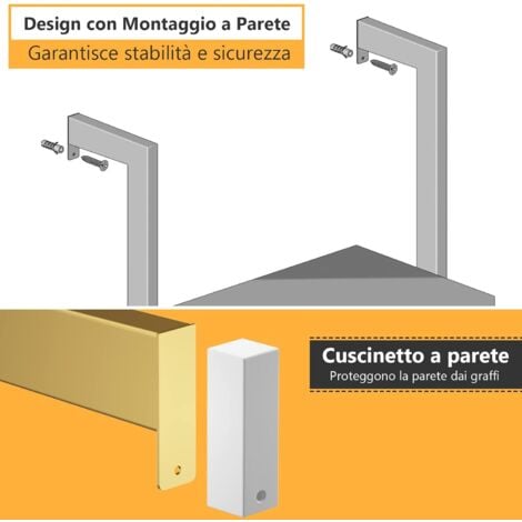 COSTWAY Libreria a 5 Piani a Parete con Struttura in Metallo, Porta libri con Struttura Portante in Metallo, 183 x 30 x 61cm (Oro)