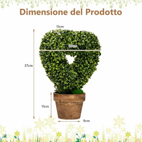 COSTWAY Set 4 Alberi Artificiali a Forma di Cuore in Vaso, Albero di  Crittogame da Tavolo con Base in Cartone Biodegradabile, Piante Finte per  Casa, Negozio e Ufficio, Verde