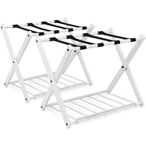 COSTWAY Portavaligie Pieghevole, Porta Valigie Poggia Bagaglio a 2 Ripiani, Cavalletto da Valigie, per Hotel e Viaggio, in Metallo, 68 x 43 x 56 cm (Bianco,2)