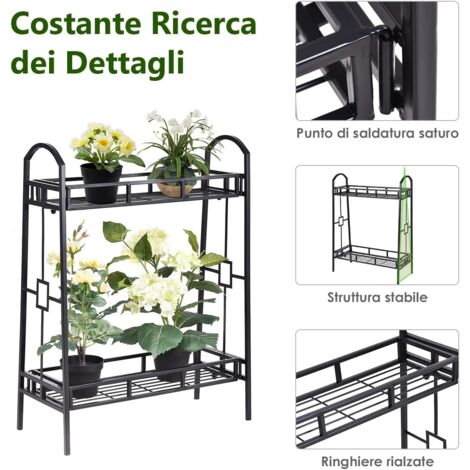 Scaffale Piante Metallico COSTWAY 5 Livelli A Cuore - Portavasi Interno/Esterno Con Ganci - Bianco (131x30.5x148 Cm) - Foto 10